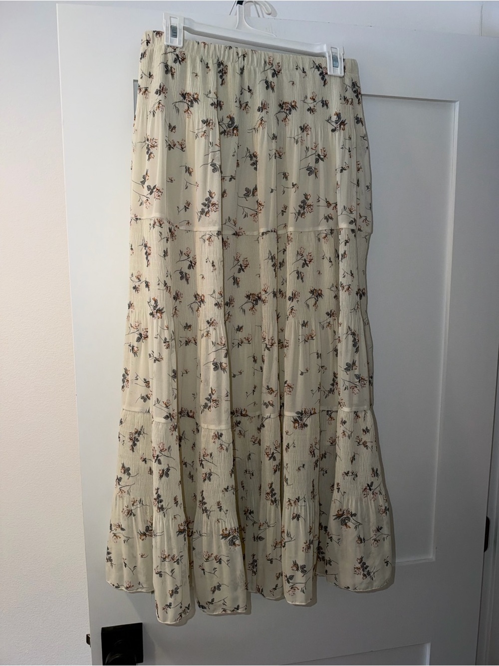 Women's Cream Floral Tiered Maxi Skirt